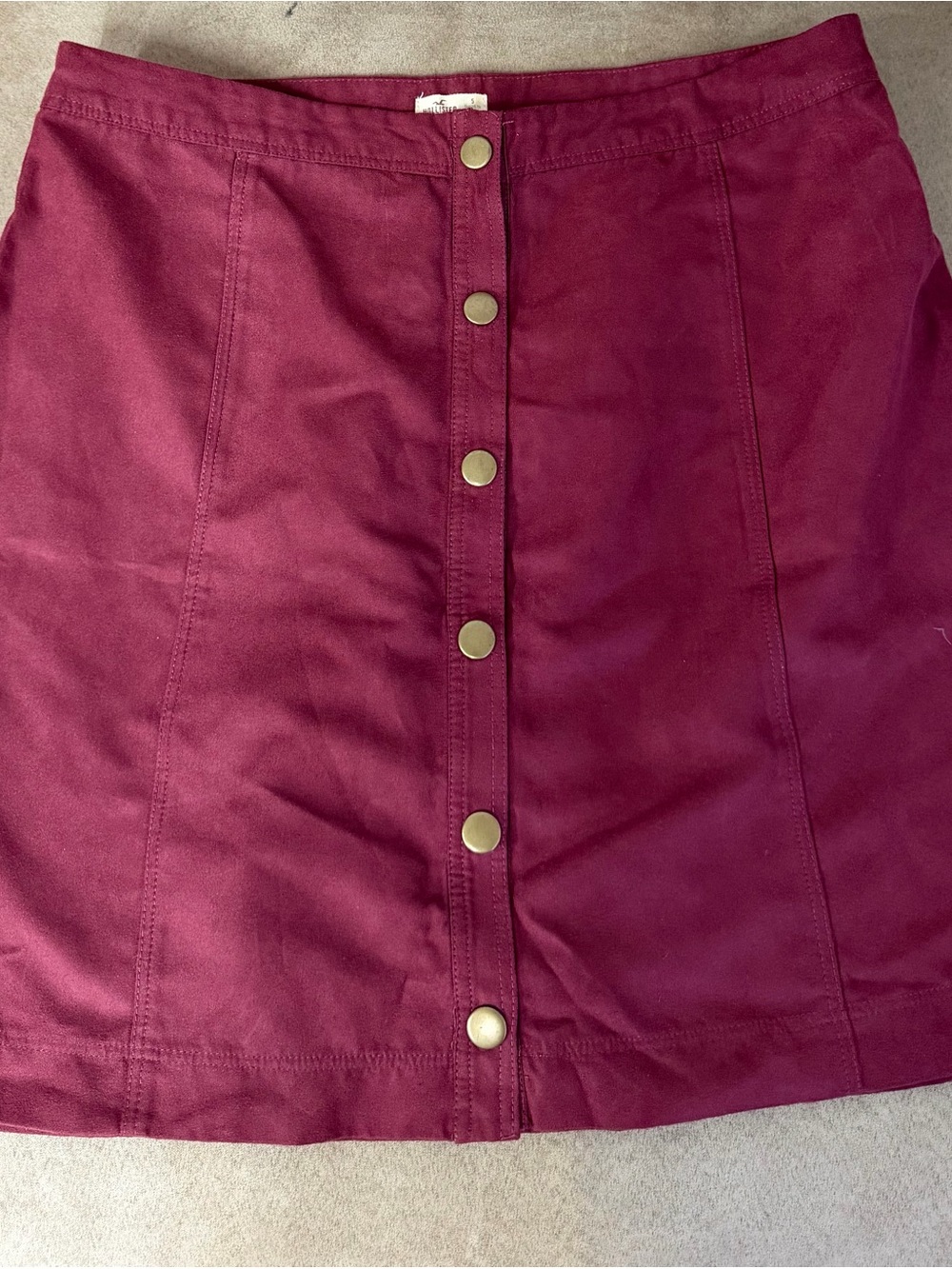 Hollister Button-Front Deep Wine Red Faux Suede Mini Skirt